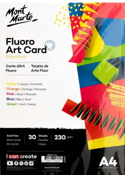 Mont Marte Fluro Art Card A4 Pack of 5 Colours 230GSM 30Sheets